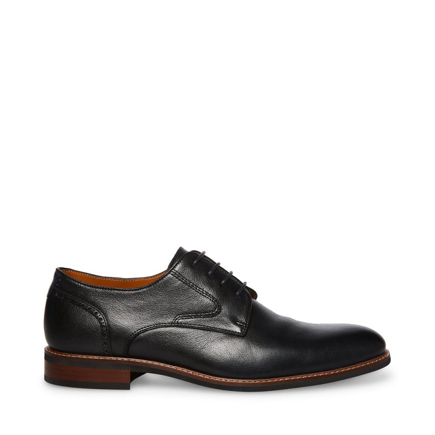 Black Steve Madden Bannon Leather Men\'s Derby Shoes | PH 5672POF